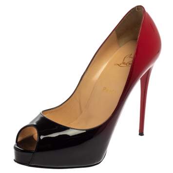 Pre Owned Christian Louboutin Black/Red Ombre Patent Leather New Very Prive Pumps Size 39.5