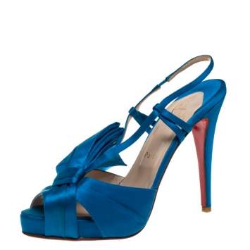 Pre Owned Christian Louboutin Blue Satin Pour Monsieur Slingback Sandals Size 39.5