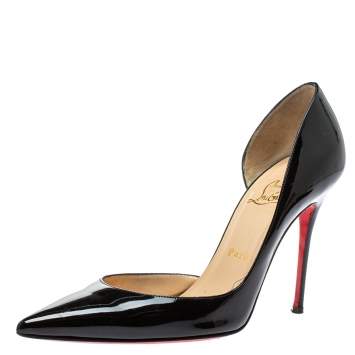 Pre Owned Christian Louboutin Black Patent Leather Iriza D'orsay Pointed Toe Pump Size 38