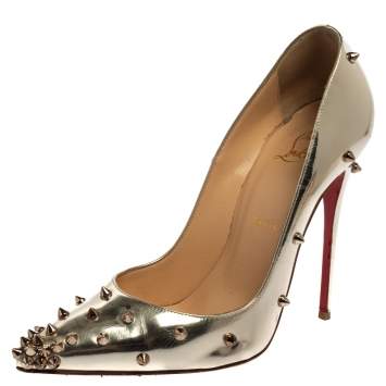 Pre Owned Christian Louboutin Silver Leather So Kate Pumps Size 37.5