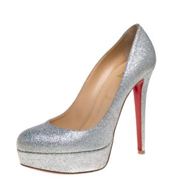 Pre Owned Christian Louboutin Silver Glitter Bianca Pumps Size 40