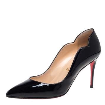 Pre Owned Christian Louboutin Black Patent Leather Hot Chick  Pumps Size 37.5