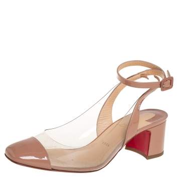 Pre Owned Christian Louboutin Beige Patent Leather And PVC Asticocotte Sandals Size 39.5