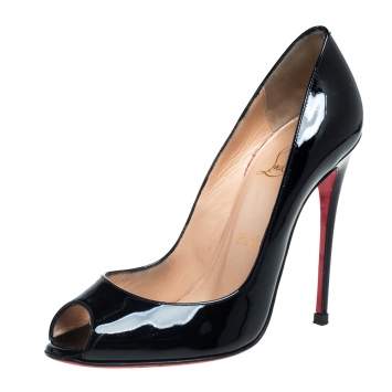 Pre Owned Christian Louboutin Black Patent Leather Very Prive  Pumps Size 36.5
