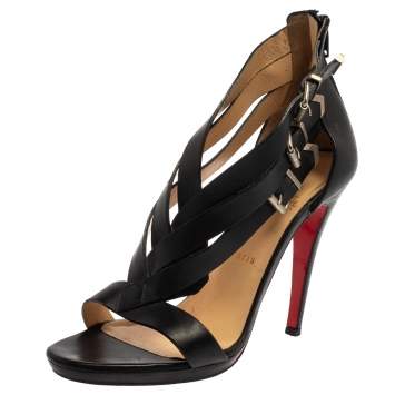 Pre Owned Christian Louboutin Black Leather Strappy Sandals Size 40