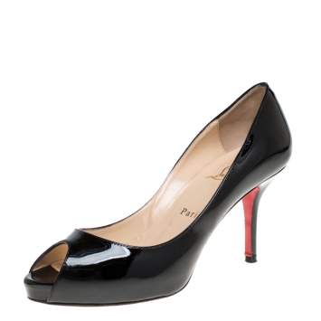 Pre Owned Christian Louboutin Black Patent Leather Mater Claude Peep Toe Pumps Size 37.5