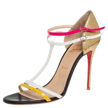 Pre Owned Christian Louboutin Multicolor Python Embossed Leather And Leather Arnold Sandals Size 40.5