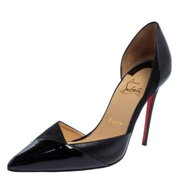 Pre Owned Christian Louboutin Black Suede And Patent Leather D'orsay Pumps Size 38