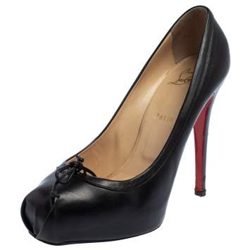 Pre Owned Christian Louboutin Black Leather Lolo Bow Pumps Size 40