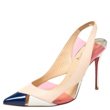 Pre Owned Christian Louboutin Tricolor Leather Air Chance Slingback Sandals Size 37