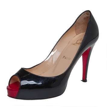 Pre Owned Christian Louboutin Black Patent Leather Very Prive Pumps Size 38