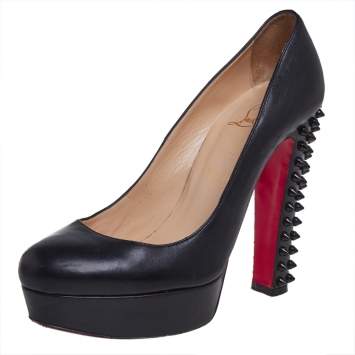 Pre Owned Christian Louboutin Black Leather Studded Taclou Platform Pumps Size 38