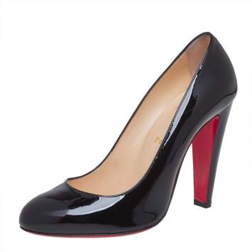 Pre Owned Christian Louboutin Black Patent Leather Simple Pumps Size 39.5