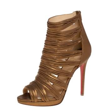 Pre Owned Christian Louboutin Metallic Bronze Leather Tinazata Cutout Sandals Size 40