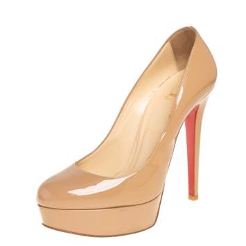 Pre Owned Christian Louboutin Beige Patent Leather Bianca Pumps Size 36.5