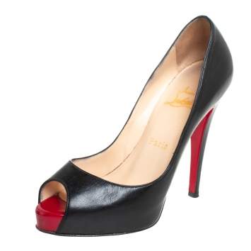 Pre Owned Christian Louboutin Black Leather Very Prive  Pumps Size 37