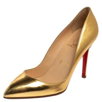 Pre Owned Christian Louboutin Gold Patent Leather Pigalle Pumps Size 38