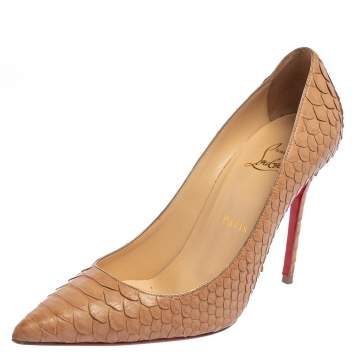 Pre Owned Christian Louboutin Beige Python So Kate Pointed Toe Pumps Size 37.5