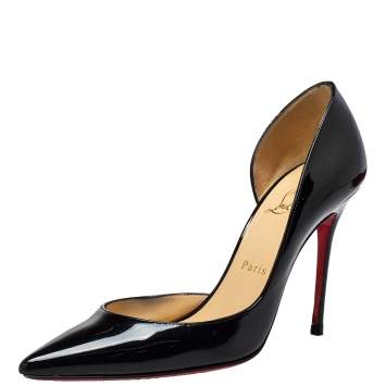 Pre Owned Christian Louboutin Black Patent Leather Iriza D'orsay Pointed Toe Pumps Size 38