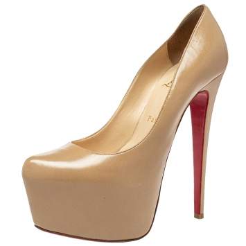 Pre Owned Christian Louboutin Beige Leather Daffodile Platform Pumps Size 39