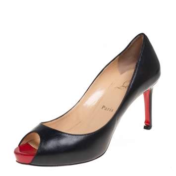 Pre Owned Christian Louboutin Black Leather Very Prive Peep Toe Pumps Size 38.5