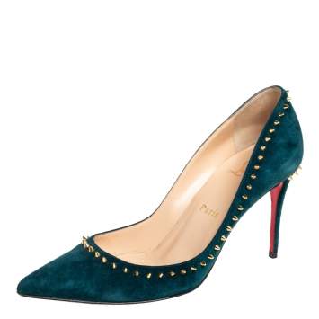 Pre Owned Christian Louboutin Green Suede Anjalina Pumps Size 36