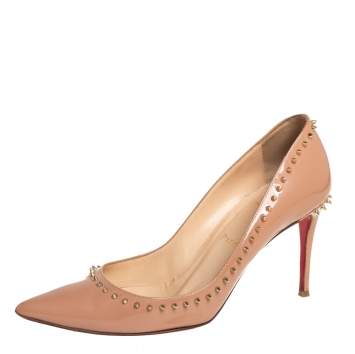 Pre Owned Christian Louboutin Beige Patent Leather Anjalina Pumps Size 37