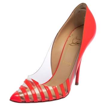 Pre Owned Christian Louboutin Pink Patent Leather And PVC Pivichic Pumps Size 37