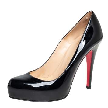 Pre Owned Christian Louboutin Black Patent Leather Rolando Platform Pumps Size 36