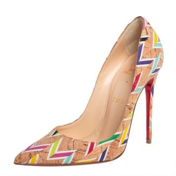 Pre Owned Christian Louboutin Multicolour Chevron Cork So Kate Pumps Size 36.5