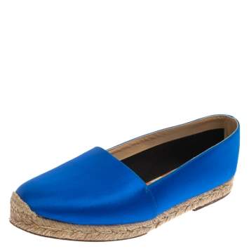 Pre Owned Christian Louboutin Blue Satin Espachica 20  Espadrilles Size 37