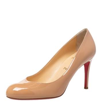 Pre Owned Christian Louboutin Beige Patent Leather Fifi Pumps Size 39.5