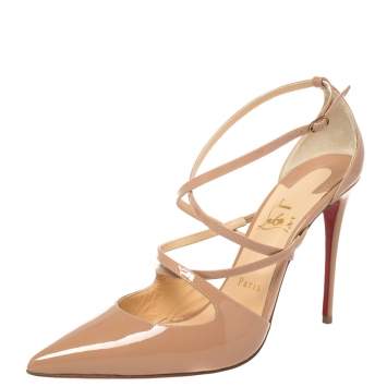 Pre Owned Christian Louboutin Beige Patent Leather Crossfliketa Pumps Size 39.5