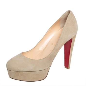 Pre Owned Christian Louboutin Beige Suede Bibi Platform Pumps Size 39.5