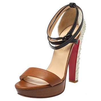 Pre Owned Christian Louboutin Multicolor Python And Leather Summerissima Platform Sandals Size 38.5