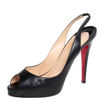 Pre Owned Christian Louboutin Black Leather Slingback Sandals Size 40.5