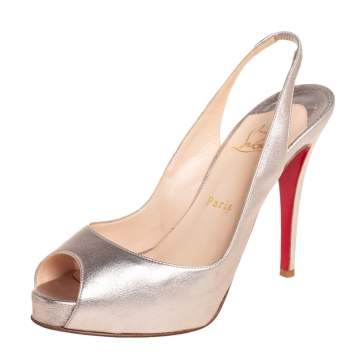 Pre Owned Christian Louboutin Metallic Gold Leather  Private Number Peep Toe Sandals Size 38.5