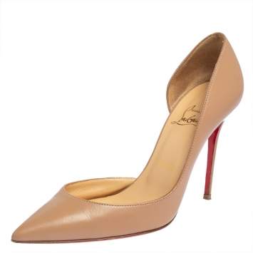 Pre Owned Christian Louboutin Beige Leather Iriza D'orsay Pumps Size 37.5