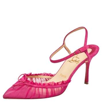 Pre Owned Christian Louboutin Pink Fabric And Suede Travalata Sandals Size 39.5