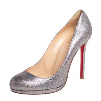 Pre Owned Christian Louboutin Metallic Silver Glitter MiNi Pumps Size 39.5