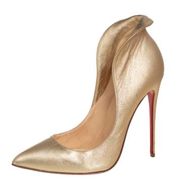 Pre Owned Christian Louboutin Gold Leather Mea Culpa Pointed Toe Pumps Size 40