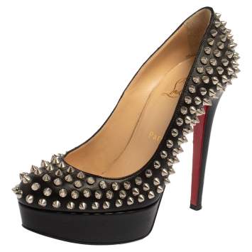 Pre Owned Christian Louboutin Black Leather Alti Spikes Pumps Size 37.5