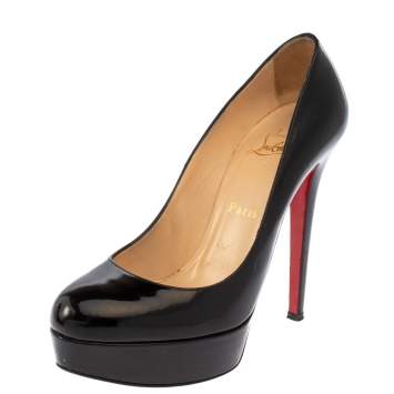 Pre Owned Christian Louboutin Black Patent Leather Bianca Platform Pumps Size 37.5