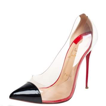 Pre Owned Christian Louboutin Black/White Leather And PVC Debout Pumps Size 40.5