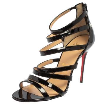 Pre Owned Christian Louboutin Black Patent Leather Caged Mariniere Sandals Size 38