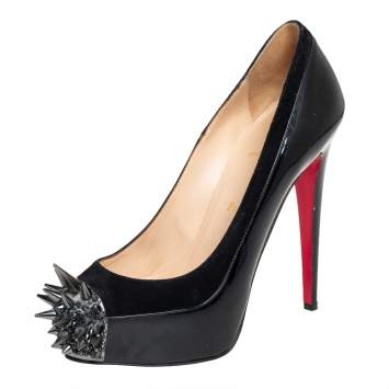 Pre Owned Christian Louboutin Black Patent Leather Asteroid Pumps Size 38