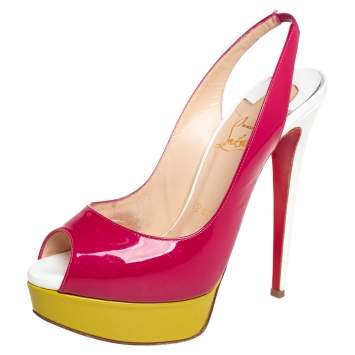 Pre Owned Christian Louboutin Multicolor  Patent Leather Lady Peep Sandals Size 36.5
