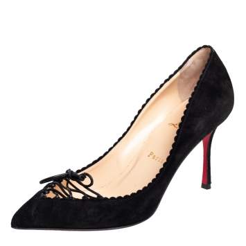 Pre Owned Christian Louboutin Black Suede Scalo Pumps Size 38.5