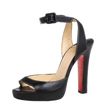 Pre Owned Christian Louboutin Black Leather Ankle Strap Sandals Size 37