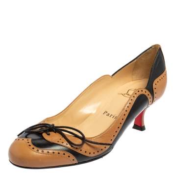 Pre Owned Christian Louboutin Brown/Black Brogue Leather Lady Twist Pumps Size 36